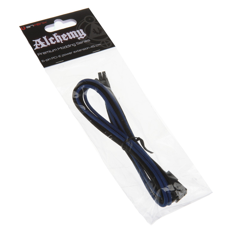 BitFenix Alchemy 6-Pin PCIe Extension Cable 45cm - Black/Blue/Black Sleeved